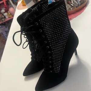 Elegant Black Lace-Up Ankle Boots